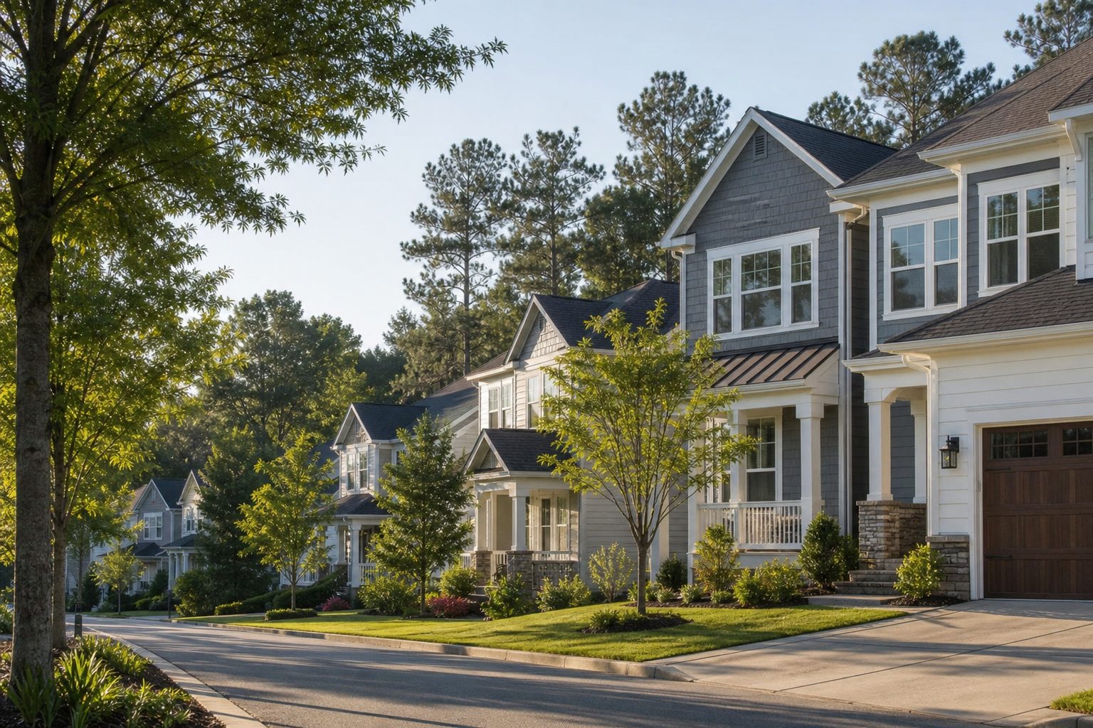 Concept image of a suburban neighborhood street in Cary, North Carolina