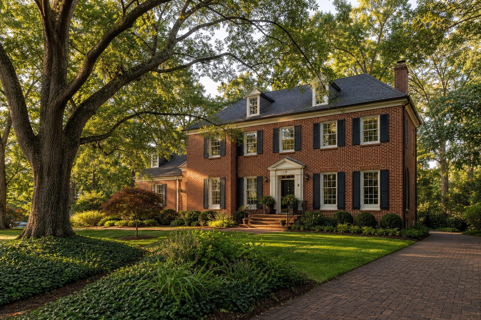 Concept image of a brick colonial home in Chapel Hill, North Carolina