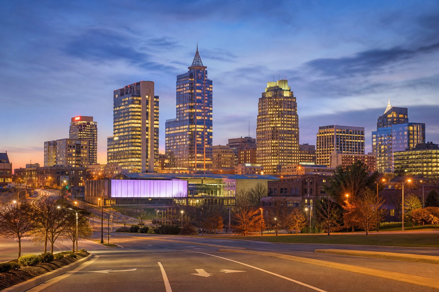 Concept image of the downtown Raleigh, North Carolina skyline at dusk
