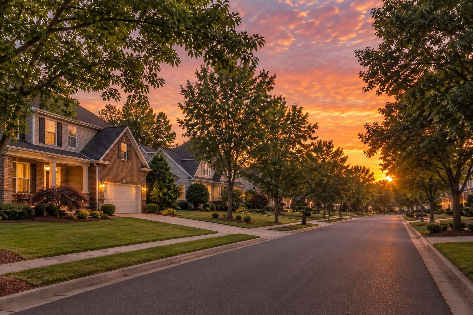 A Triangle area North Carolina street at sunset, illustrative